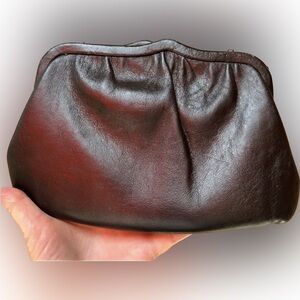 Vintage - Ande Soft Black Leather Clutch Purse With Gold Metal Shoulder Chain